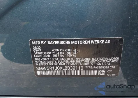 2020 BMW 330I from USA, damaged, VIN 3MW5R1J0XL8B39110